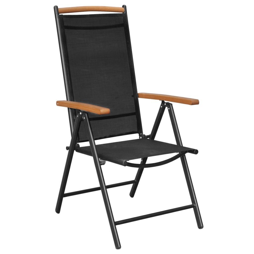 vidaXL Saliekami dārza krēsli, 2 gab., alumīnijs un tekstils, melni цена и информация | Dārza krēsli | 220.lv