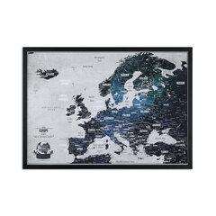 Карта Европы с булавками в белой рамке, 53x3x43 cm - 600 крупнейших городов цена и информация | Карты мира | 220.lv