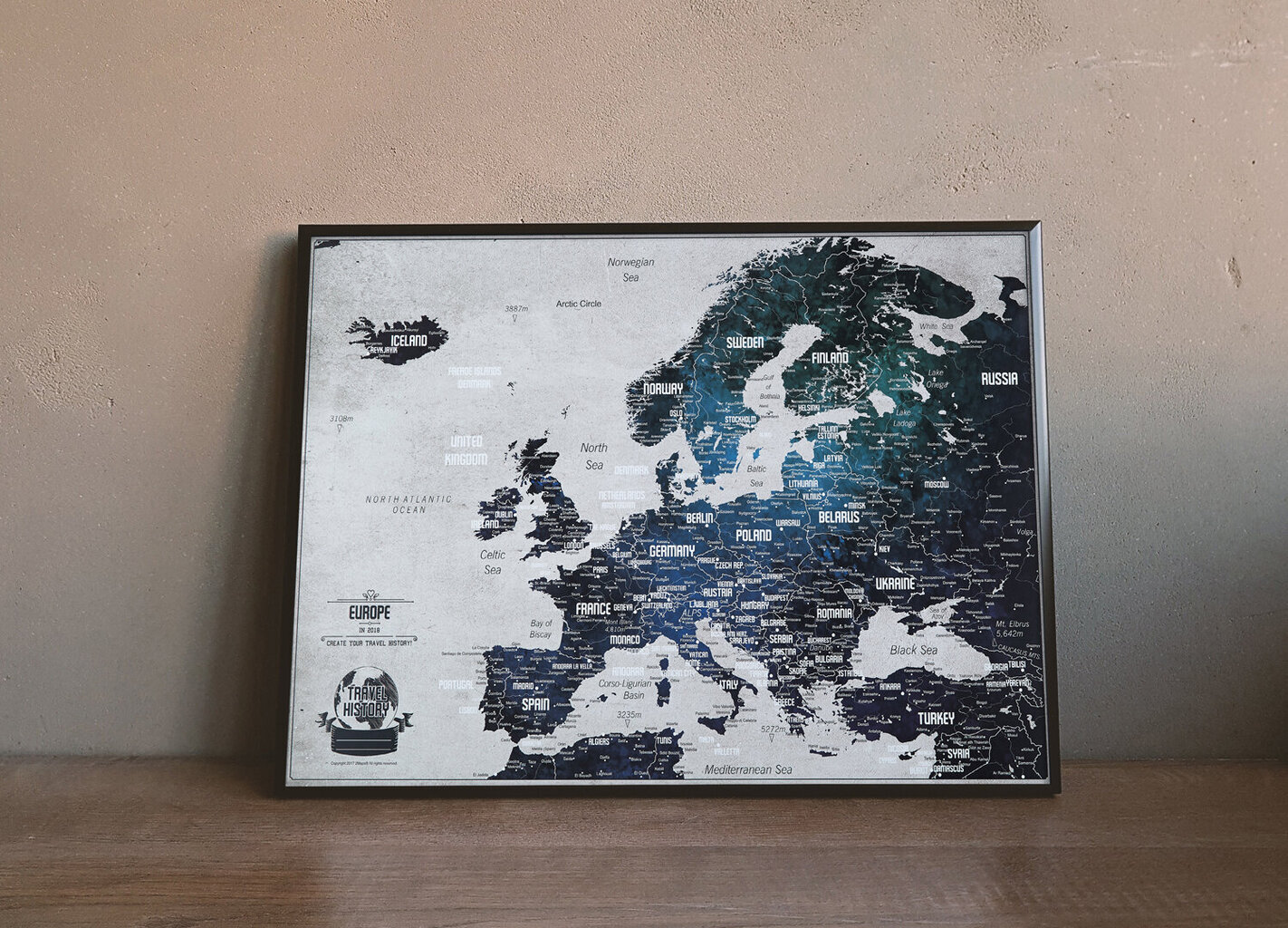 Eiropas karte ar tapām Bonusa 100 tapas, Piedzīvojumu karte ar rāmi, [Korķa karte] цена и информация | Pasaules kartes | 220.lv