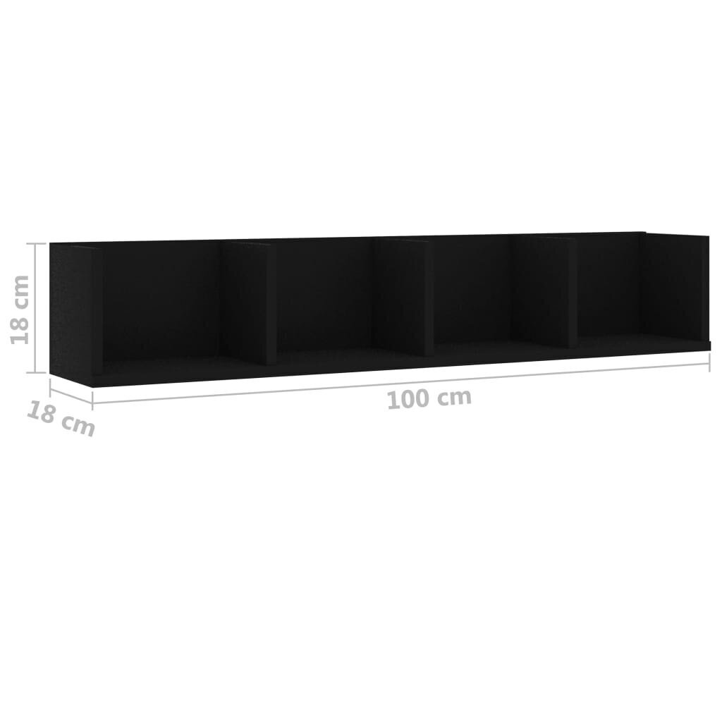 CD sienas plaukts, melns, 100x18x18 cm, skaidu plāksne cena un informācija | Plaukti | 220.lv