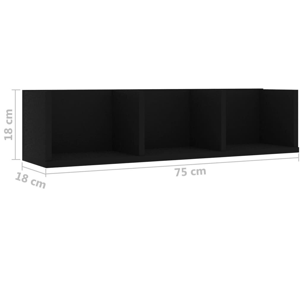 CD sienas plaukts, melns, 75x18x18 cm, skaidu plāksne cena un informācija | Plaukti | 220.lv