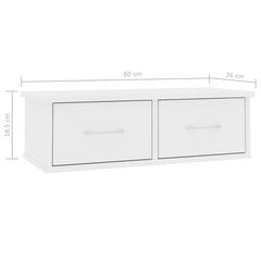 Sienas atvilktņu plaukts, balts, 60x26x18,5 cm, skaidu plāksne cena un informācija | Plaukti | 220.lv