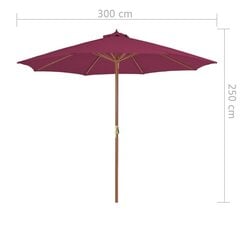 Dārza saulessargs ar koka kātu, 300 cm, bordo sarkans цена и информация | Зонты, маркизы, стойки | 220.lv