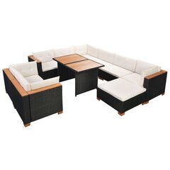 Садовая мебель для отдыха с подушками vidaXL, 10 частей, черная, полированная цена и информация | Комплекты уличной мебели | 220.lv