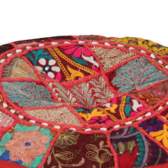 Tekstilmozaīkas pufs, kokvilna, roku darbs, 40x20 cm, sarkans cena un informācija | Sēžammaisi, pufi | 220.lv