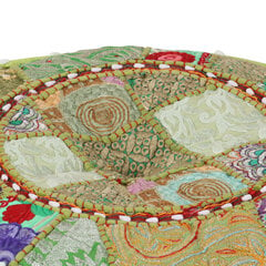Tekstilmozaīkas pufs, kokvilna, roku darbs, 40x20 cm, zaļš cena un informācija | Sēžammaisi, pufi | 220.lv