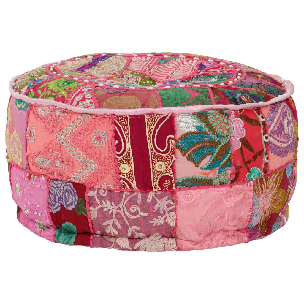 Tekstilmozaīkas pufs, kokvilna, roku darbs, 40x20 cm, rozā cena un informācija | Sēžammaisi, pufi | 220.lv