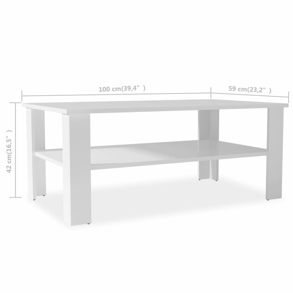 VidaXL kafijas galdiņš, 100x59x42 cm, kokskaidu plātne, balts цена и информация | Žurnālgaldiņi | 220.lv