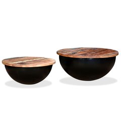 VidaXL kafijas galdiņi, 2 gab., pārstrādāts koks, bļodas forma, melni cena un informācija | Žurnālgaldiņi | 220.lv