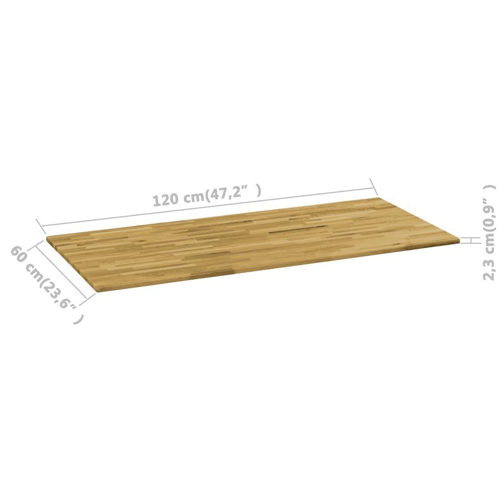VidaXL galda virsma, 120x60cm, 23mm, taisnstūra forma, ozola masīvkoks цена и информация | Galda virsmas | 220.lv