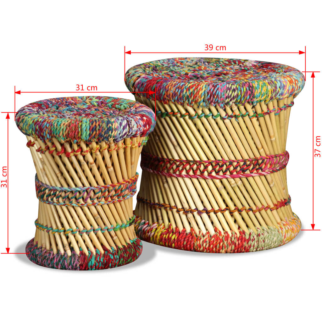 vidaXL taburetes, 2 gab., krāsainas auduma detaļas, bambuss cena un informācija | Virtuves un ēdamistabas krēsli | 220.lv