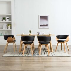 vidaXL virtuves krēsli, 6 gab., melni, liekts koks un mākslīgā āda cena un informācija | Virtuves un ēdamistabas krēsli | 220.lv