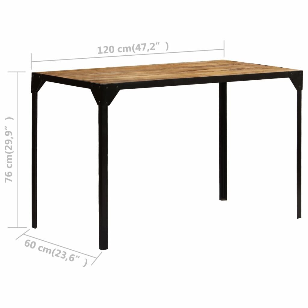 VidaXL virtuves galds, 120 cm, neapstrādāts mango koks un tērauds cena un informācija | Virtuves galdi, ēdamgaldi | 220.lv