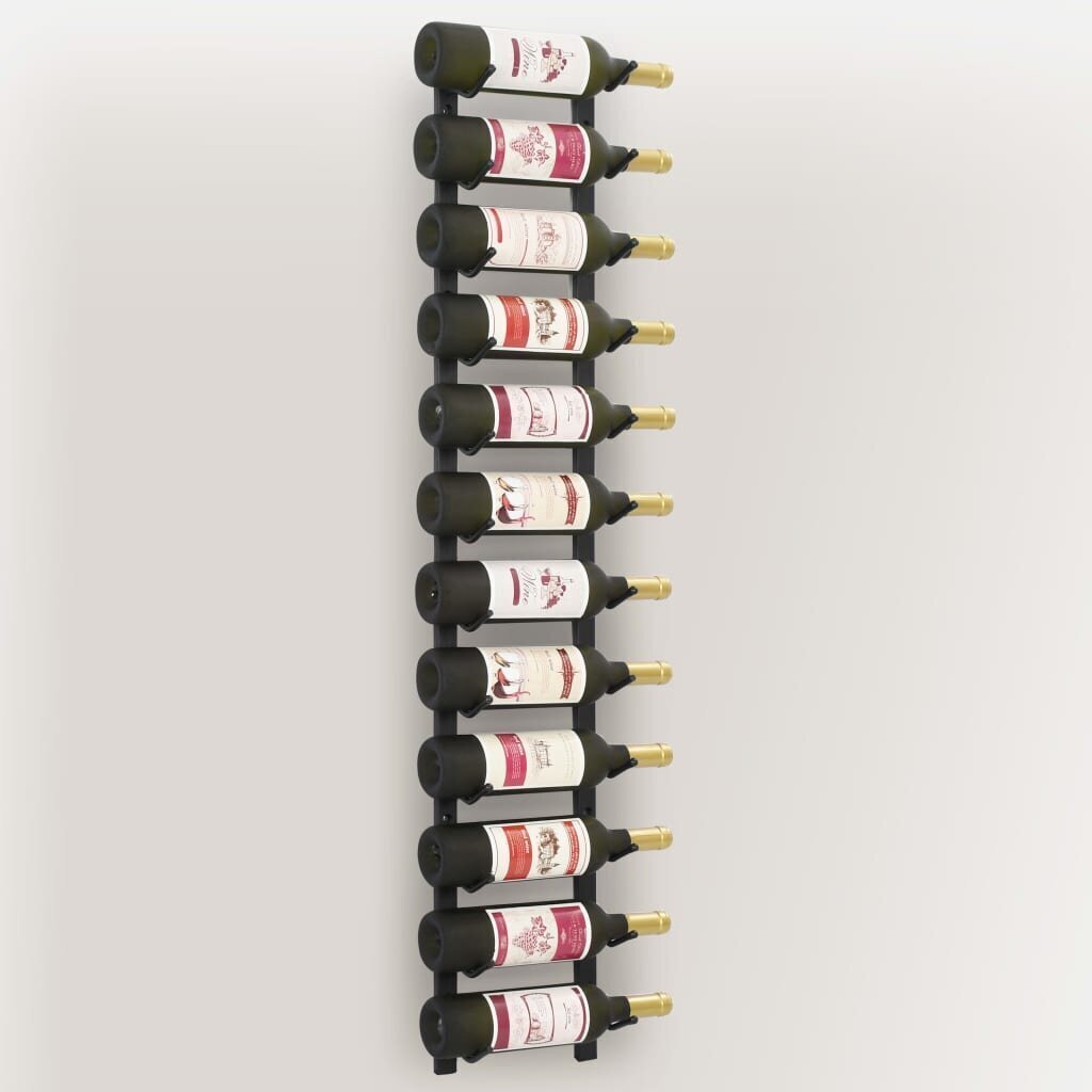 vidaXL sienas vīna pudeļu plaukts 12 pudelēm, melna dzelzs цена и информация | Plaukti | 220.lv