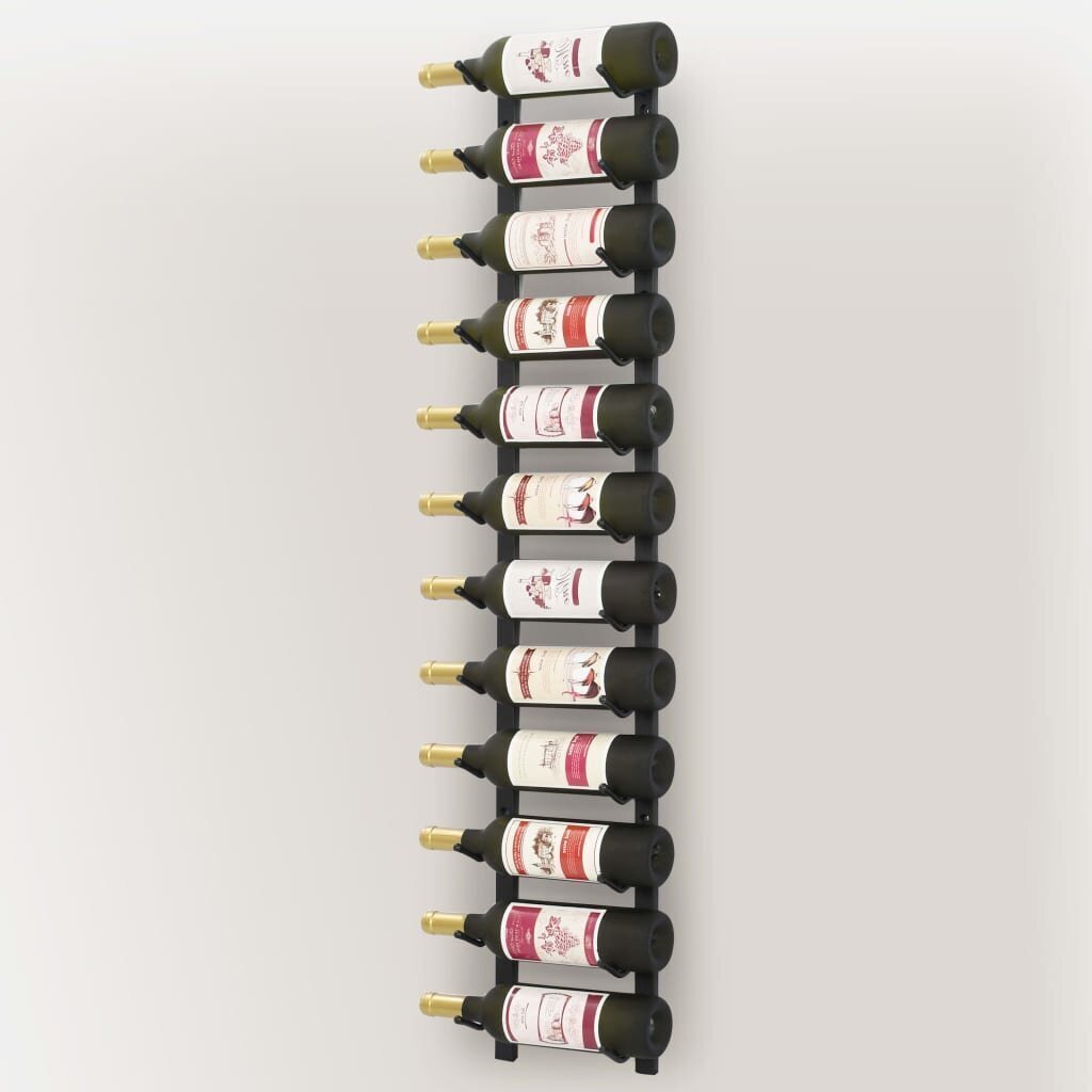 vidaXL sienas vīna pudeļu plaukts 12 pudelēm, melna dzelzs cena un informācija | Plaukti | 220.lv