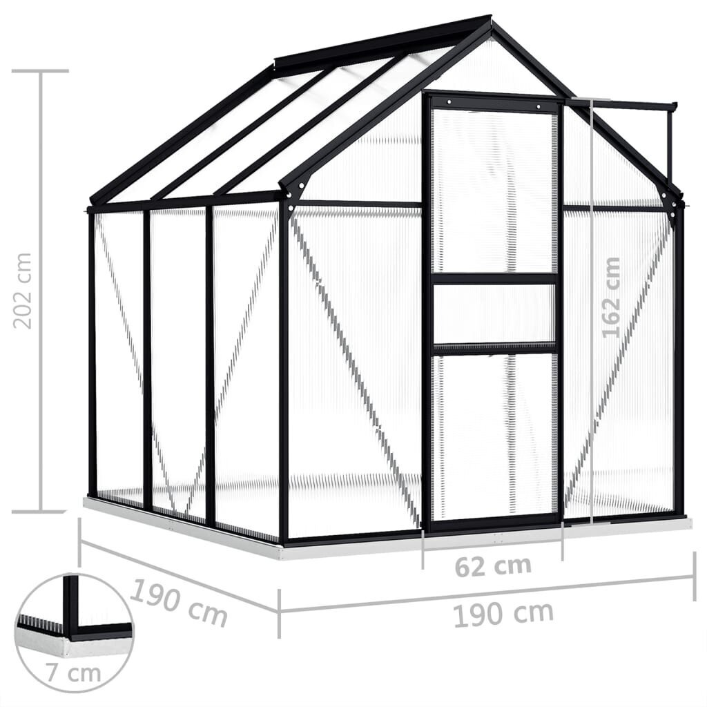 Siltumnīca ar pamata karkasu, alumīnija, 3.61m², antracīta krāsas цена и информация | Siltumnīcas | 220.lv