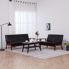 vidaXL divdaļīgs dīvānu komplekts, melna mākslīgā āda цена и информация | Диваны | 220.lv