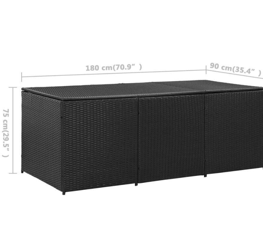 vidaXL dārza uzglabāšanas kaste, 180x90x75 cm, melna PE rotangpalma cena un informācija | Komposta kastes un āra konteineri | 220.lv