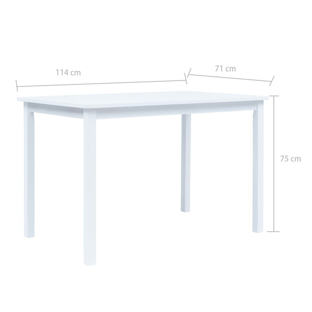 VidaXL virtuves galds, 114x71x75 cm, balts, gumijas masīvkoks cena un informācija | Virtuves galdi, ēdamgaldi | 220.lv