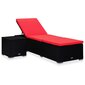 vidaXL sauļošanās zvilnis ar galdiņu, sarkans, PE rotangpalma cena un informācija | Sauļošanās krēsli | 220.lv