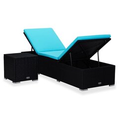 vidaXL sauļošanās zvilnis ar galdiņu, zils, PE rotangpalma cena un informācija | Sauļošanās krēsli | 220.lv