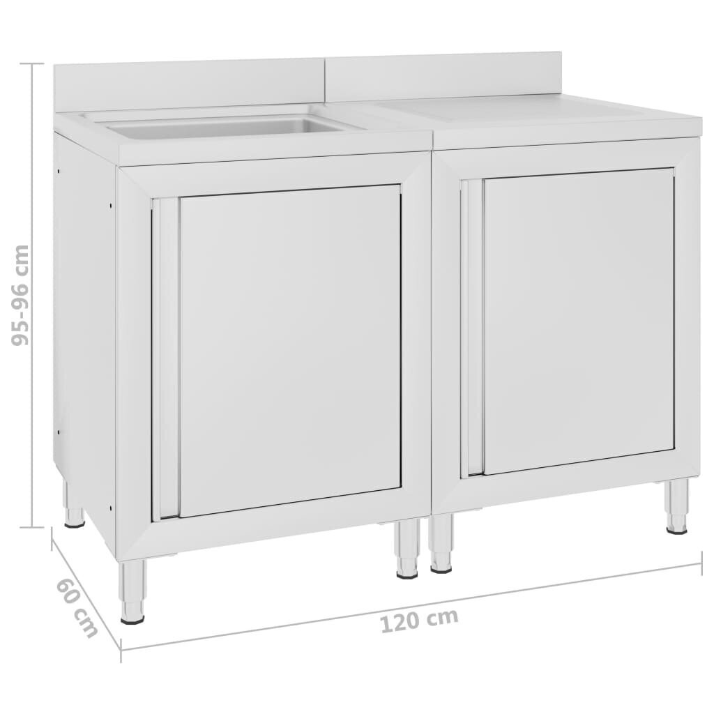 vidaXL virtuves izlietnes skapīši, 120x60x96 cm, nerūsējošs tērauds cena un informācija | Virtuves skapīši | 220.lv