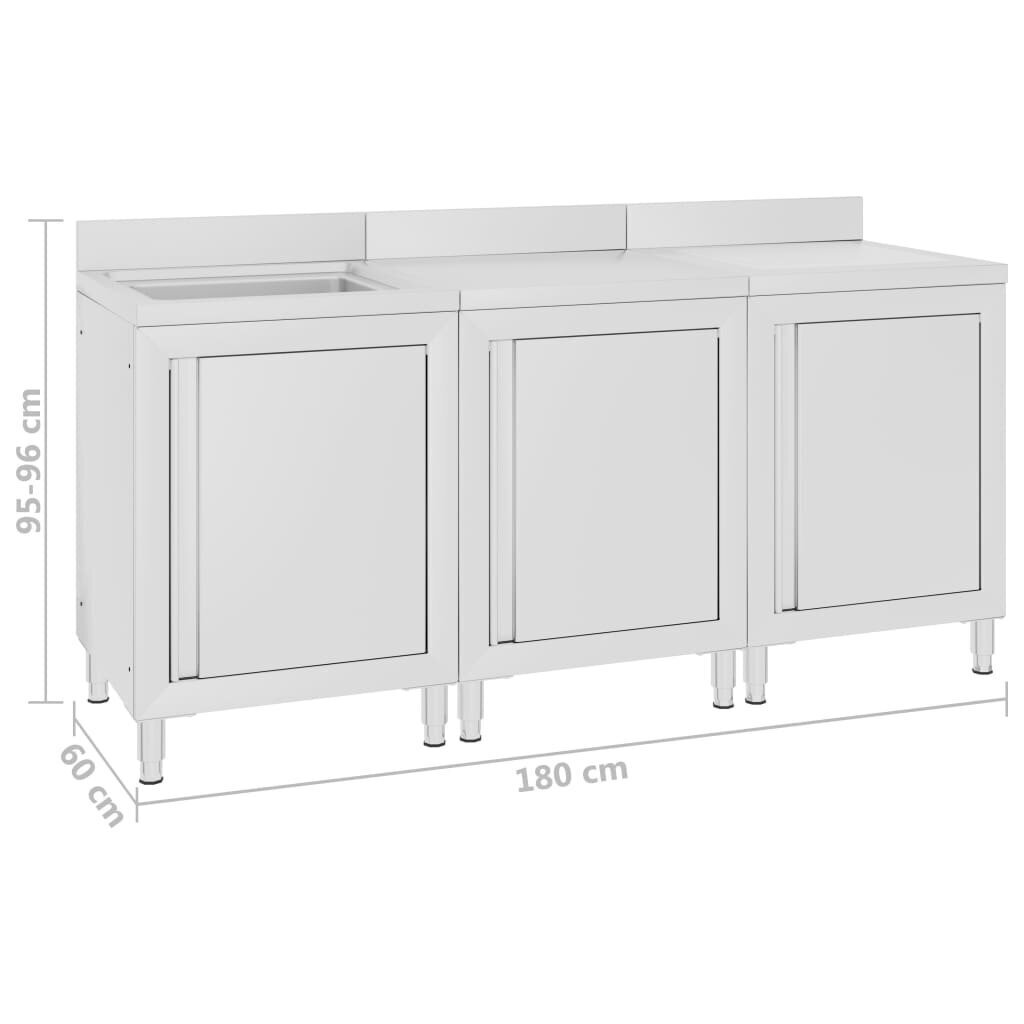 vidaXL virtuves izlietnes skapīši, 180x60x96 cm, nerūsējošs tērauds цена и информация | Virtuves skapīši | 220.lv