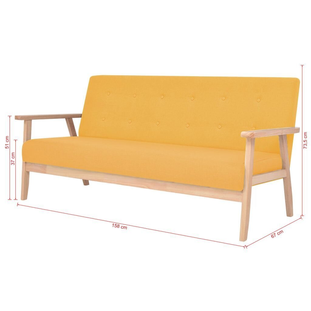 vidaXL dīvānu komplekts, 2 gab., dzeltens audums cena un informācija | Dīvāni | 220.lv