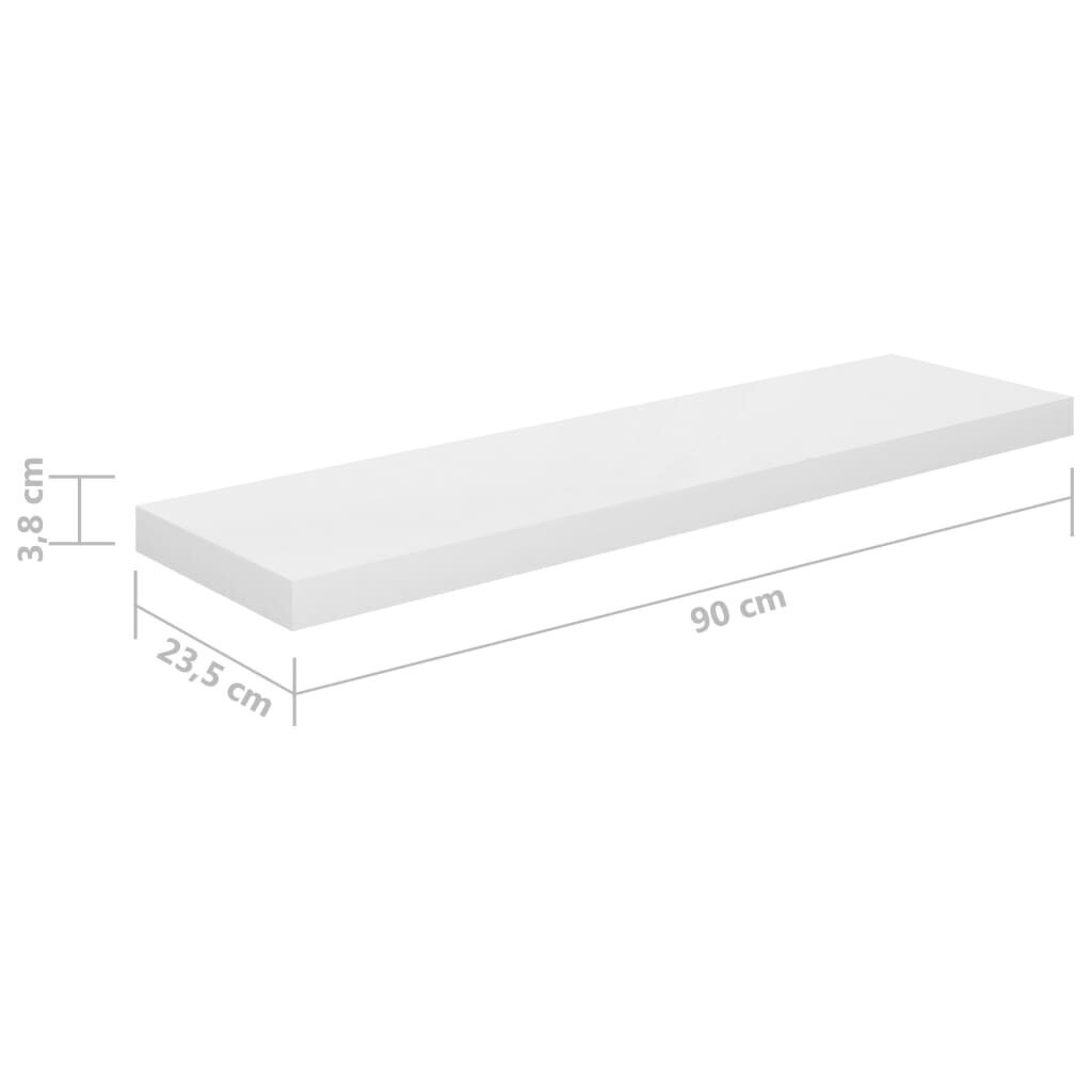 vidaXL sienas plaukts, spīdīgi balts, 90x23,5x3,8 cm, MDF cena un informācija | Plaukti | 220.lv