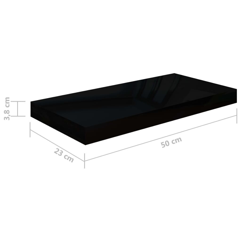 vidaXL sienas plaukts, spīdīgi melns, 50x23x3,8 cm, MDF цена и информация | Plaukti | 220.lv