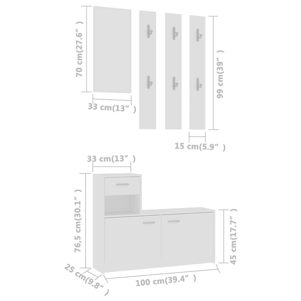 vidaXL gaiteņa mēbeļu komplekts, 100x25x76,5 cm, balts, skaidu plāksne cena un informācija | Sekcijas | 220.lv