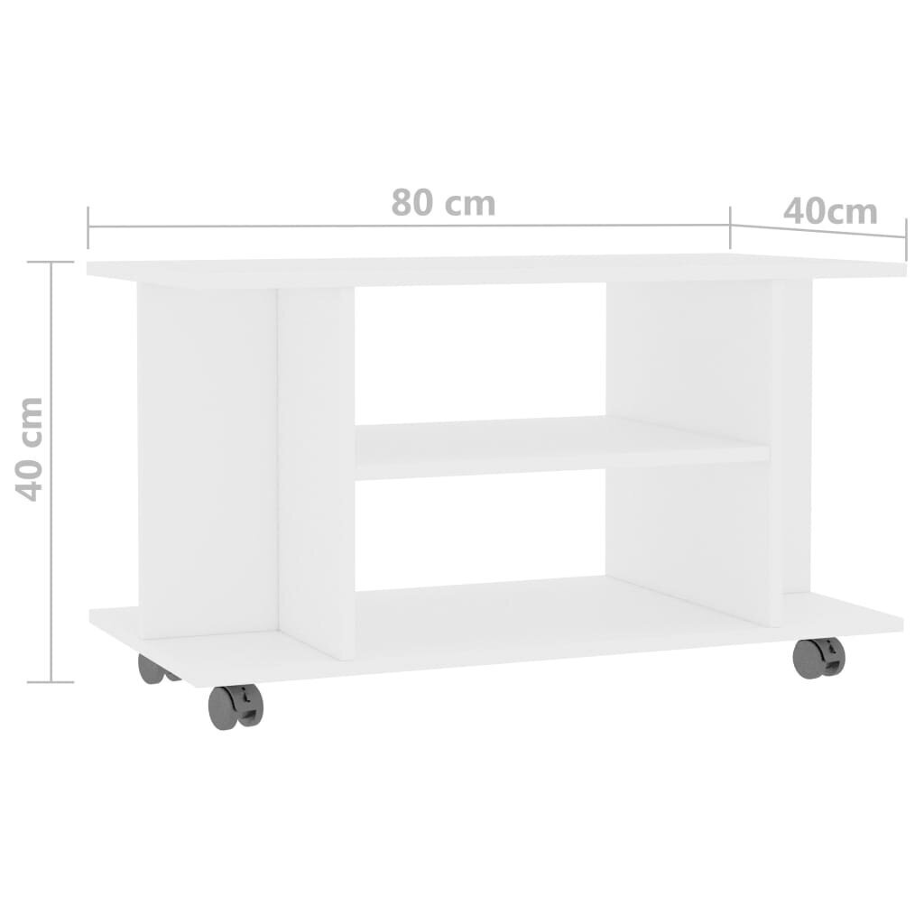 vidaXL TV skapītis uz ritentiņiem, 80x40x40 cm, skaidu plāksne, balts цена и информация | TV galdiņi | 220.lv