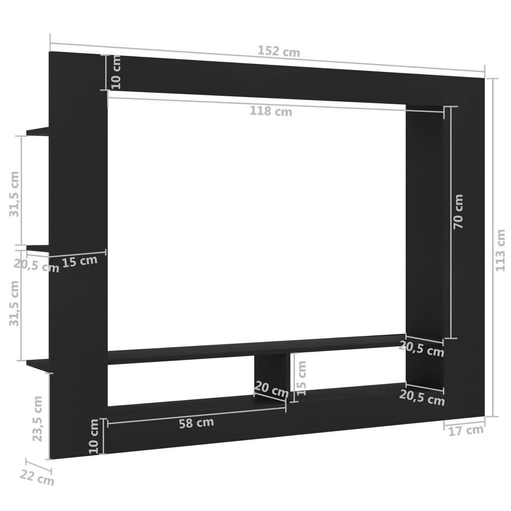 vidaXL TV skapītis, 152x22x113 cm, melna skaidu plāksne cena un informācija | TV galdiņi | 220.lv