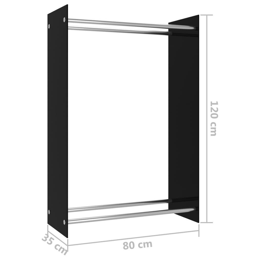 vidaXL malkas uzglabāšanas statīvs, melns, 80x35x120 cm, stikls cena un informācija | Kamīnu un krāšņu aksesuāri | 220.lv