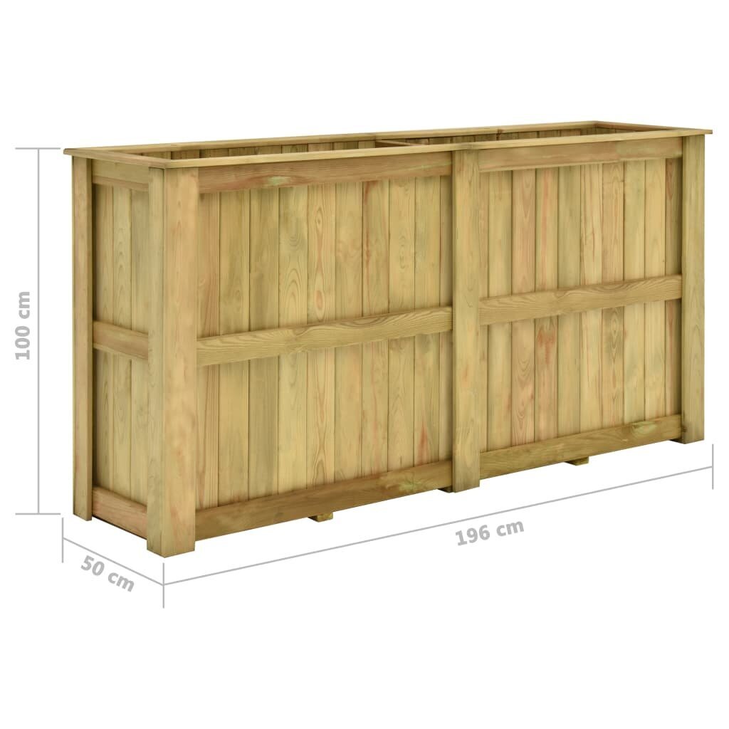 vidaXL augsta puķu kaste, 196x50x100 cm, impregnēts priedes koks цена и информация | Balkona kastes | 220.lv