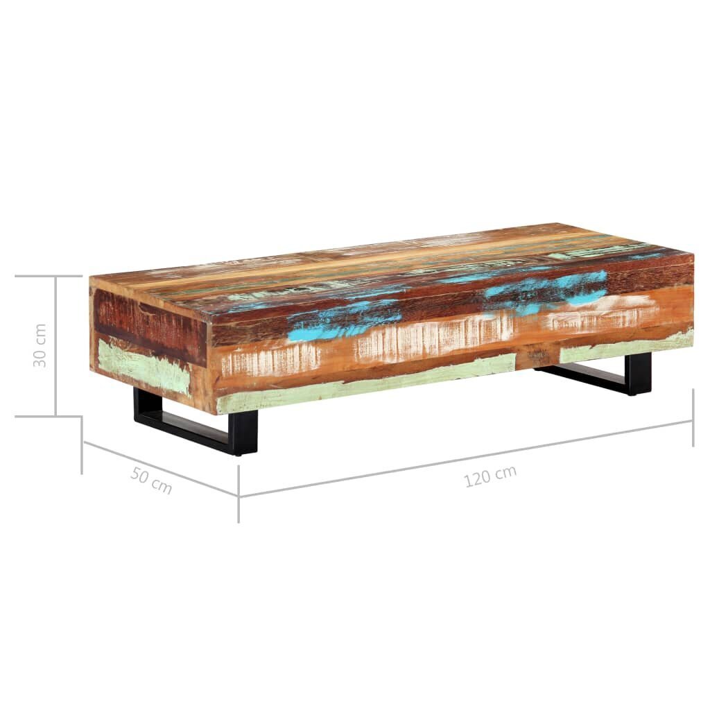 VidaXL kafijas galdiņš, 120x50x30 cm, pārstrādāts masīvkoks un tērauds цена и информация | Žurnālgaldiņi | 220.lv