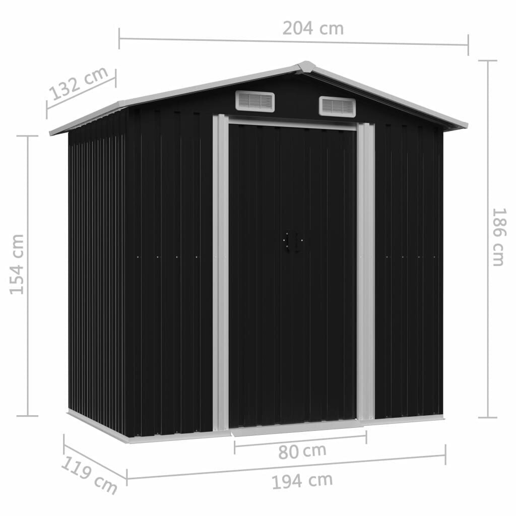 vidaXL dārza šķūnis, antracītpelēks, 204x132x186 cm, tērauds cena un informācija | Dārza mājiņas, šķūņi, malkas nojumes | 220.lv