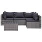 vidaXL 5-daļīgs dārza dīvāna komplekts ar matračiem, pelēks PE pinums cena un informācija | Dārza mēbeļu komplekti | 220.lv
