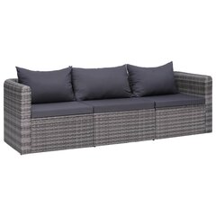 vidaXL 3-daļīgs dārza dīvāna komplekts ar matračiem, pelēks PE pinums cena un informācija | Dārza mēbeļu komplekti | 220.lv