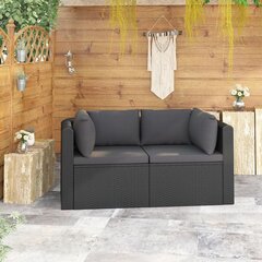 vidaXL 2-daļīgs dārza dīvāna komplekts ar matračiem, melns PE pinums цена и информация | Комплекты уличной мебели | 220.lv