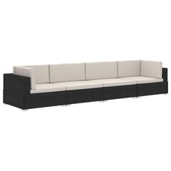 vidaXL 4-daļīgs dārza dīvāna komplekts ar matračiem, melns PE cena un informācija | Dārza mēbeļu komplekti | 220.lv