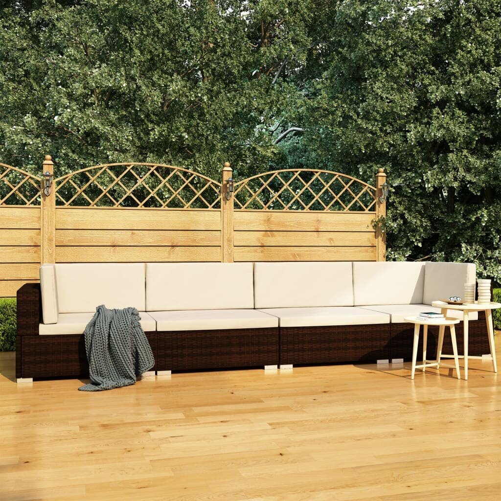 vidaXL 4-daļīgs dārza dīvāna komplekts ar matračiem, brūns PE pinums цена и информация | Dārza mēbeļu komplekti | 220.lv