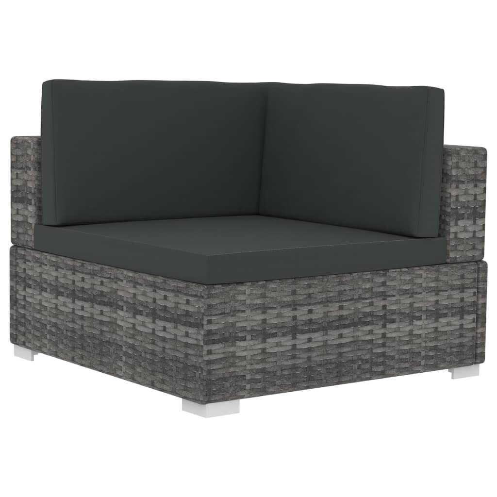 vidaXL 4-daļīgs dārza dīvāna komplekts ar matračiem, pelēks PE pinums cena un informācija | Dārza mēbeļu komplekti | 220.lv