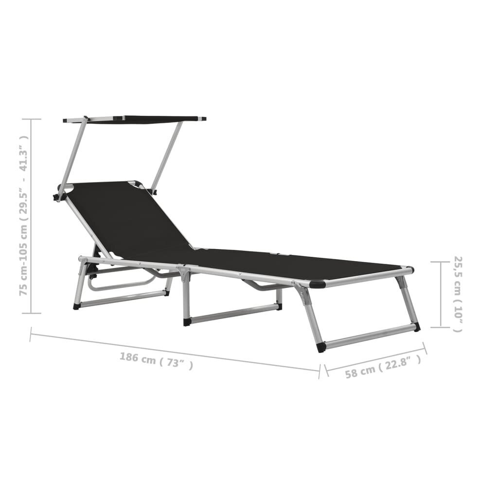 vidaXL saliekams sauļošanās zvilnis ar jumtiņu, alumīnijs, tekstilēns cena un informācija | Sauļošanās krēsli | 220.lv