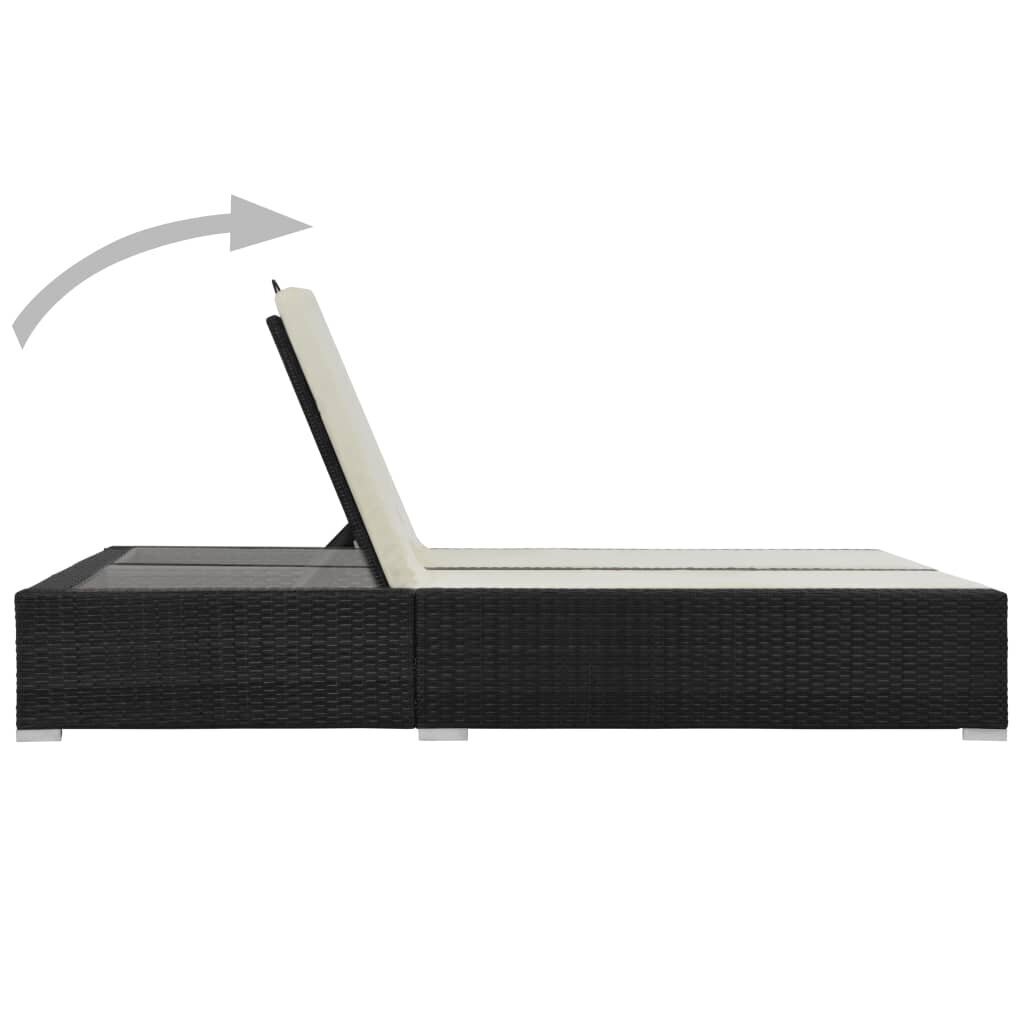 vidaXL divvietīgs sauļošanās zvilnis, melna PE rotangpalma cena un informācija | Sauļošanās krēsli | 220.lv