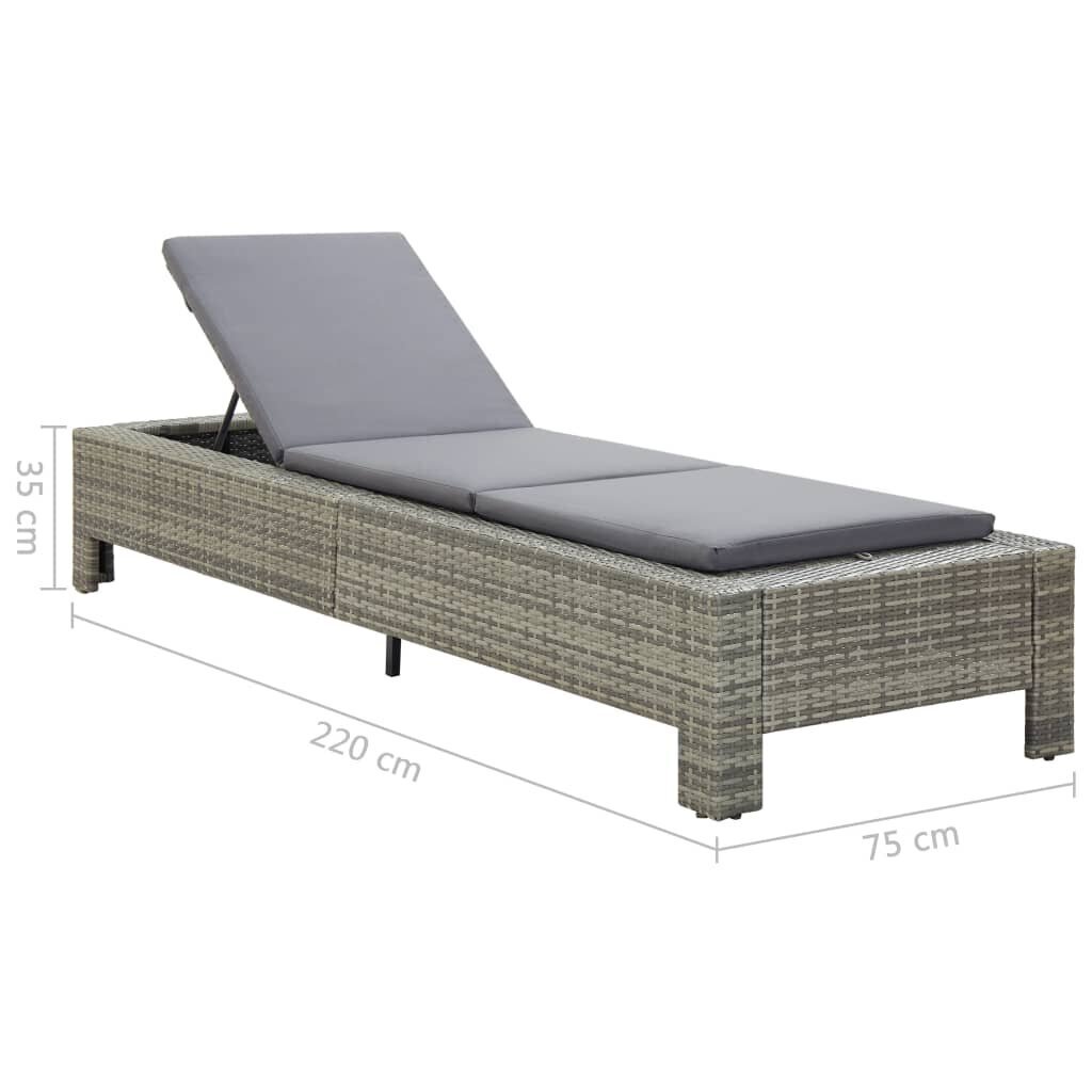 vidaXL sauļošanās gulta ar matraci, pelēka, PE pinums cena un informācija | Sauļošanās krēsli | 220.lv