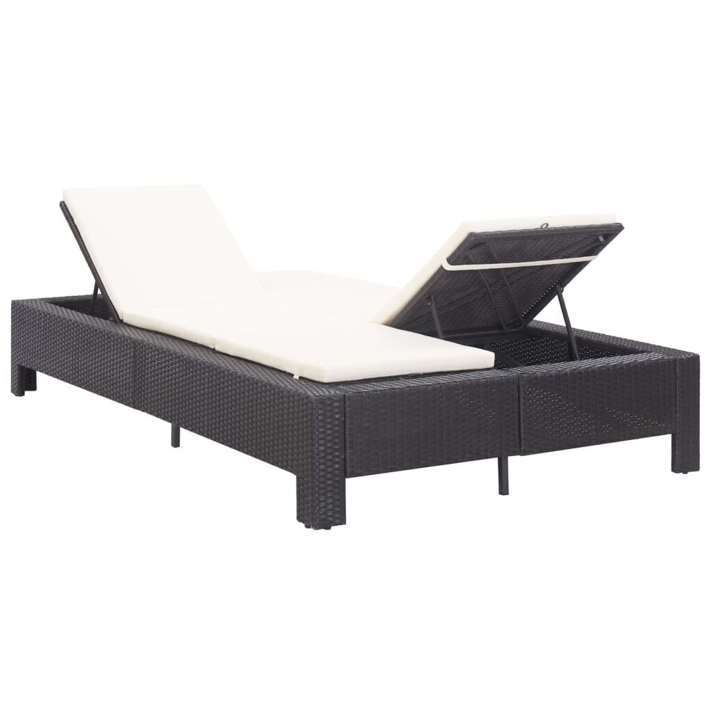 vidaXL sauļošanās gulta ar matraci, melna, PE pinums, divvietīga cena un informācija | Sauļošanās krēsli | 220.lv