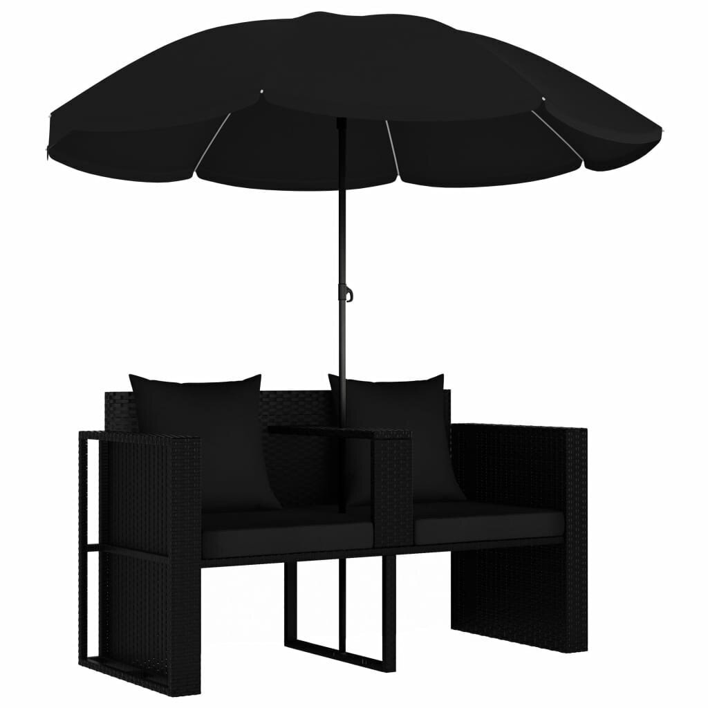 vidaXL dārza gulta ar saulessargu, melna PE rotangpalma cena un informācija | Sauļošanās krēsli | 220.lv