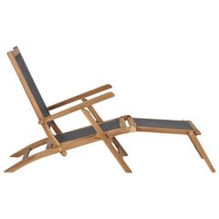 vidaXL pludmales krēsls ar kāju balstu, masīvs tīkkoks, melns cena un informācija | Sauļošanās krēsli | 220.lv