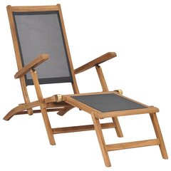 vidaXL pludmales krēsls ar kāju balstu, masīvs tīkkoks, melns цена и информация | Шезлонги | 220.lv
